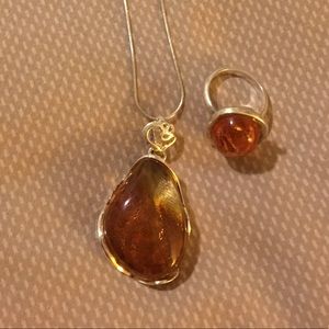 Sterling Silver Amber Necklace & Ring